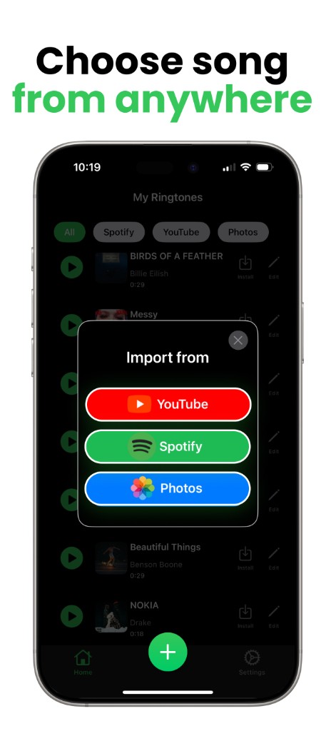 iRingtone - Choose a song from Spotify, YouTube, or Photos